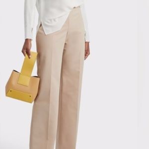 Akris Cropped Pants Womens 8 Straight Leg Capri Khaki Beige Slits Cotton Blend